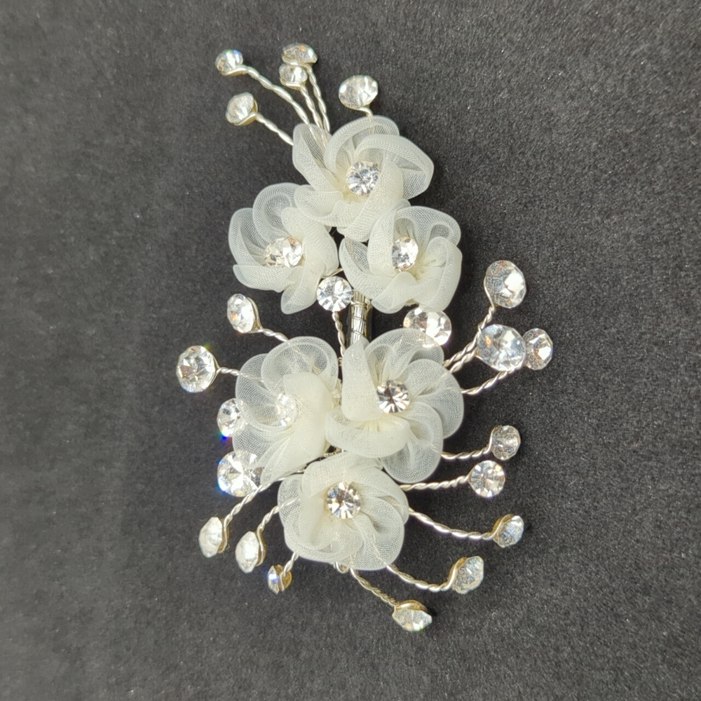David's Bridal Fabric Flower w/Crystal Spray Clip NWT